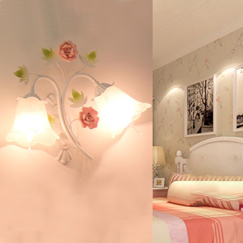 Blütenschlafzimmer Leuchten Licht Traditionalismus weißes Glas 2 Köpfe Wandbeleuchtung
