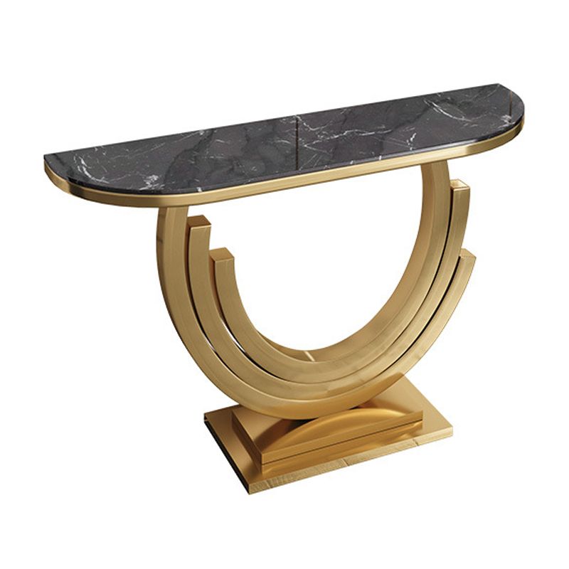 Glam Marble Console Table Half Moon Stainless Steel Accent Table for Hall