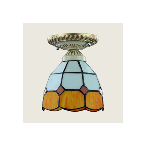 Plafonnier en forme de dôme, vitrail Vintage, 1 lumière, orange/bleu, pour couloir