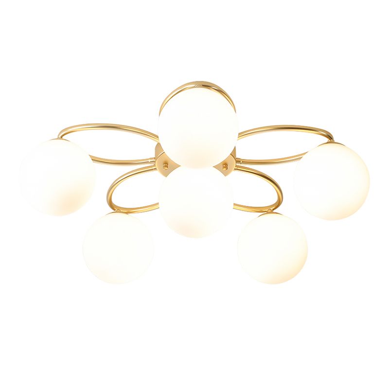 Glass Floral Semi Flush Ceiling Light Nordic Ceiling Lighting in Gold