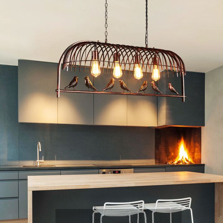 Luce a sospensione dell'isola a 4 luci in stile industriale in ferro battuto a sospensione per luogo commerciale