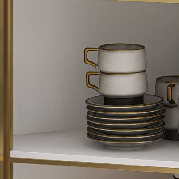 Glam Stone and Metal Sideboard Table 1 Cabinet Glass Door Buffet Stand