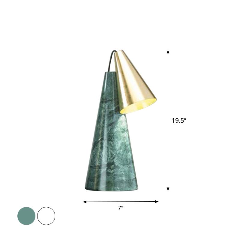 Designer konischer Tischlicht Marmor Single-Bulb Wohnzimmer Nachtlampe in Weiß/Grün und Gold