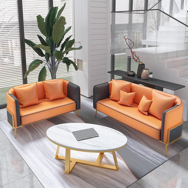 Modern Tuxedo Arm Sofa 29.53" H Faux Leather Seating with Gold Frame
