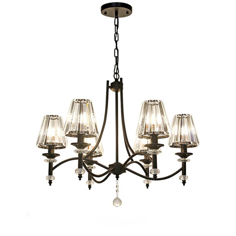 Konische hängende Lampe rustikale schwarze facettierte Kristallprisma Kronleuchter für Schlafzimmer