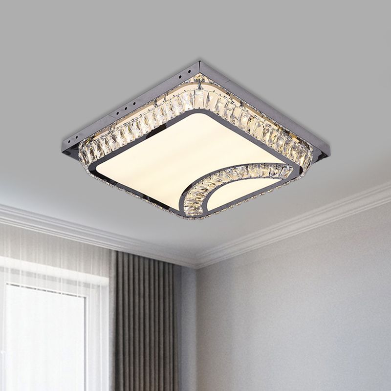 Simple Square Flush Mount Beveled Crystal Embedded LED Ceiling Lighting in Chrome