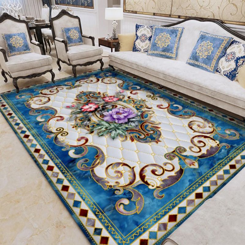 Apricot Tone Luxury Area Carpet Polyester Floral Print Indoor Rug Easy Care Carpet for Living Room