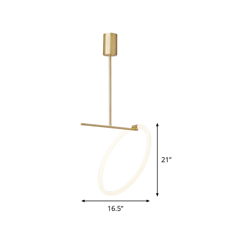 Hoop Ceiling Pendant Lamp Minimalist Acrylic White and Gold LED Suspended Lighting Fixture over Table