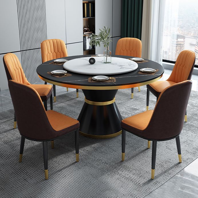 Glam Sintered Stone Top Table Round Kitchen Dining Table with Pedestal Base