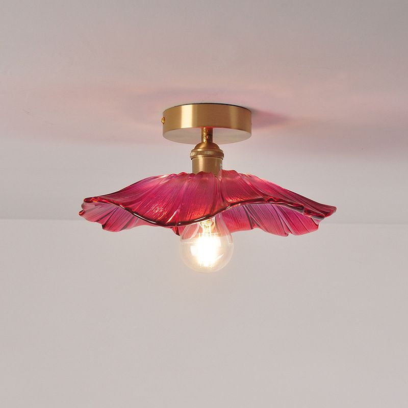 Lámpara de montaje semi de montaje con bordes festoneados lámpara de techo de vidrio tradicional para pasillo