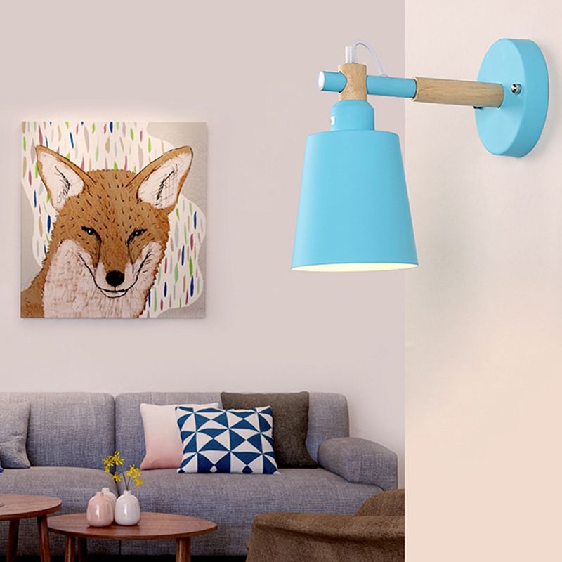 Nordic Style Metal Wall Light Colorful 1 Light Wall Sconce with Wood for Bedroom