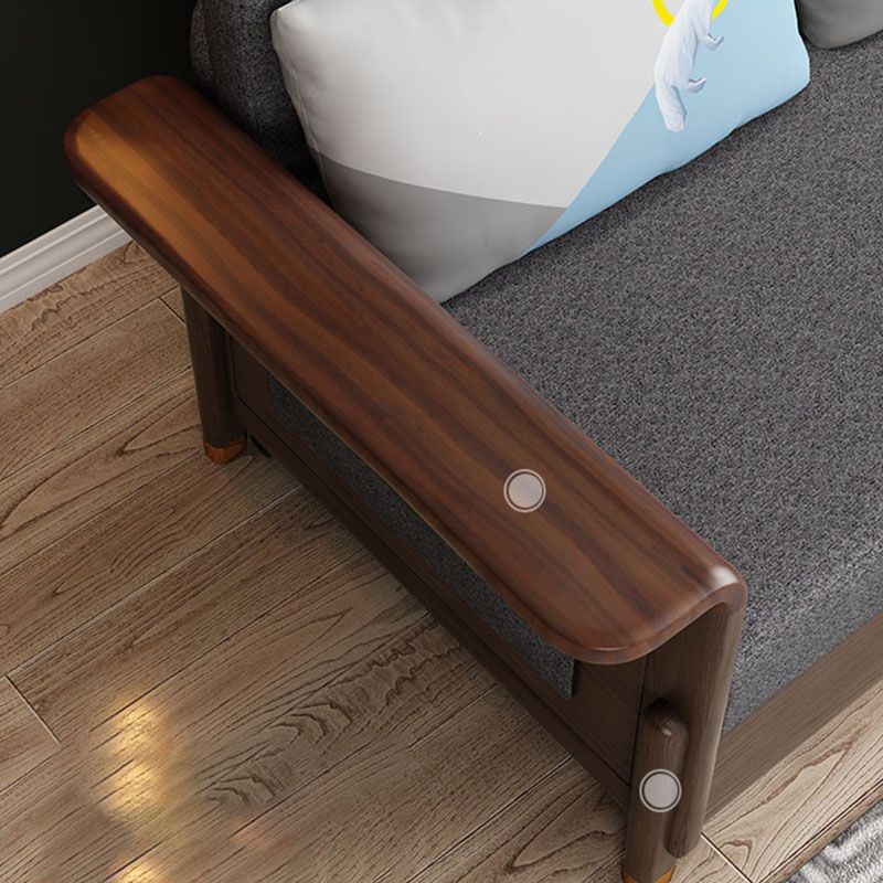 Fabric Sofa Bed with 3 Pillows Solid Wood Sofa in Walnut Finish