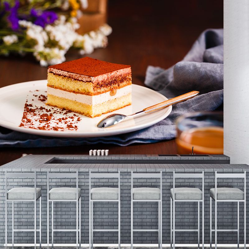 Sweet Tiramisu Wallpaper Mural Cake Shop Decor Removable Wall Decals,Personalized Size