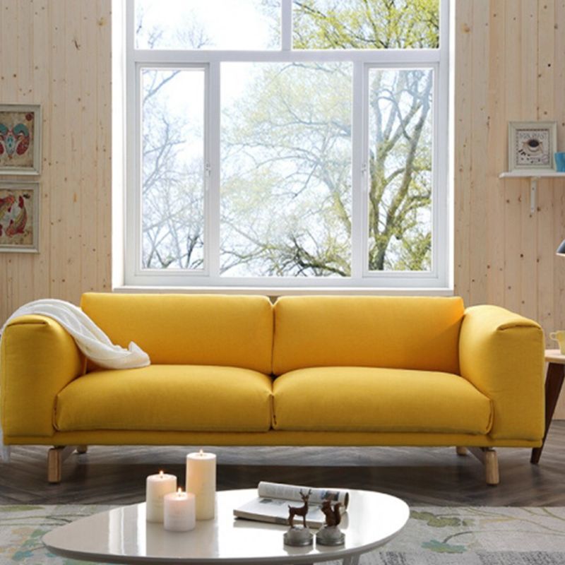 35.43 inch Wide Linen Sofa Square Arm Cushions Sofa in Yellow