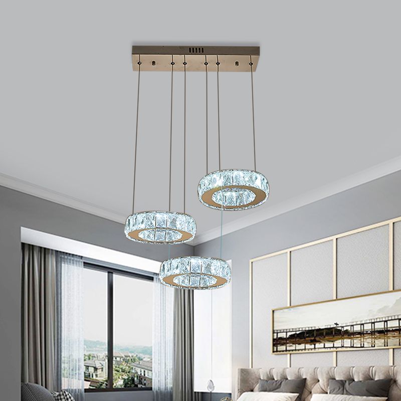 3/5-Bulb Clear Crystal Multiple Lamp Pendant Modern Bronze Ring Dining Room LED Hanging Ceiling Light