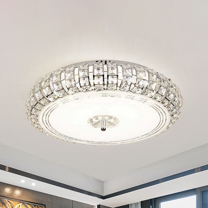Lampada da soffitto circolare in cristallo sfaccettato modernista a incasso a LED in cromo/oro, larghezza 15"/19"