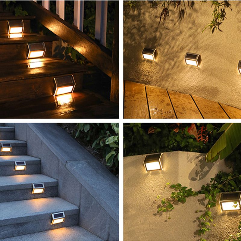 Triangular Outdoor LED Wall Lighting Metallic Modern Solar Stair Lighting in Silver, 2 Pcs