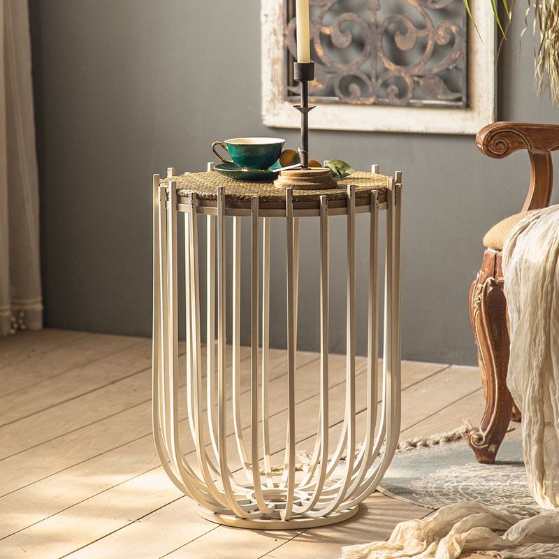 Rustic Solid Wood End Table Round Accent Side Table in Distressed Finish