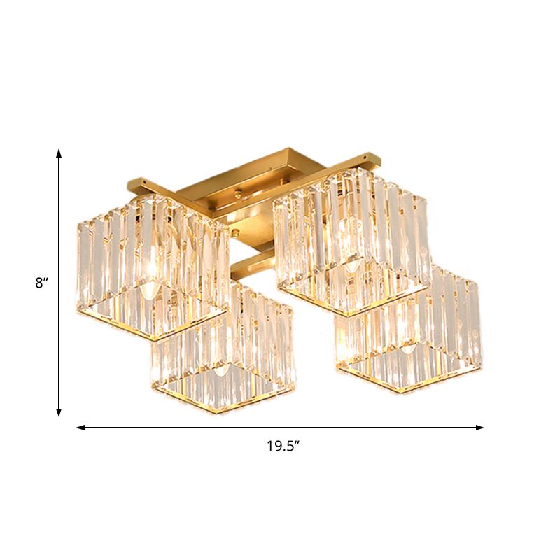 Black/Gold Cubic Living Room Flush Mount Lighting Modernist 4/6/8 Lights Crystal Ceiling Lighting