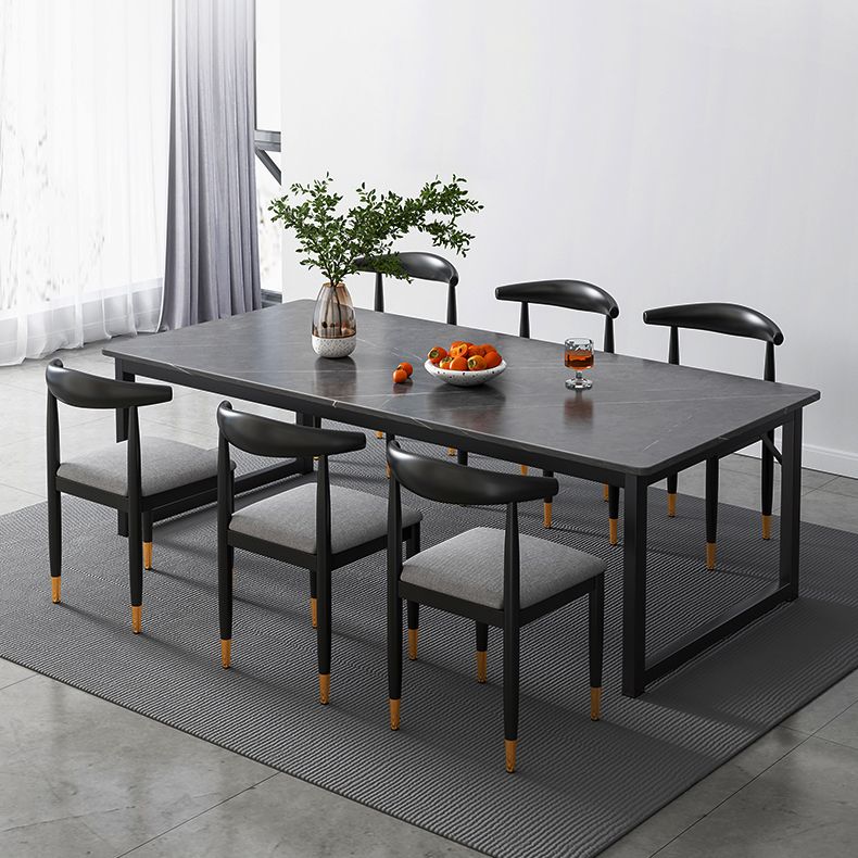 Modern Style Kitchen Rectangle Shape Dining Set Sintered Stone Standard Dining Set in Black