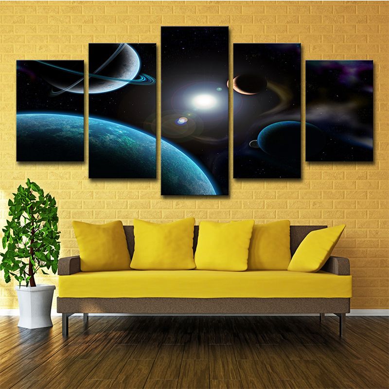 Dark Blue Planets Canvas Print Cosmos Sci-Fi Multi-Piece Wall Art for Living Room