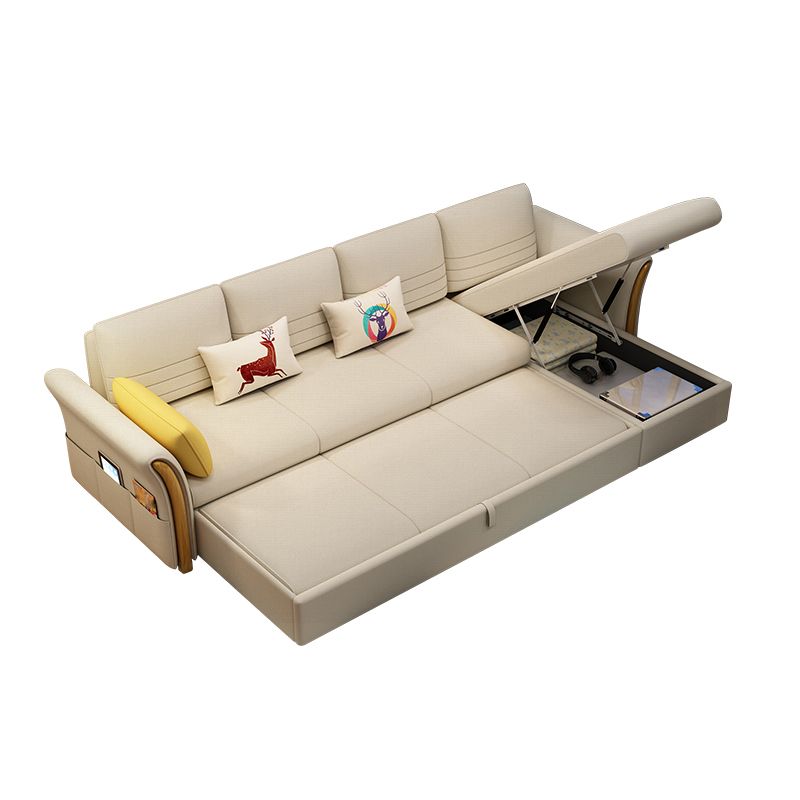 Cotton Blend and Faux Leather Convertible Sectionals Sofas with Storage in Yellow