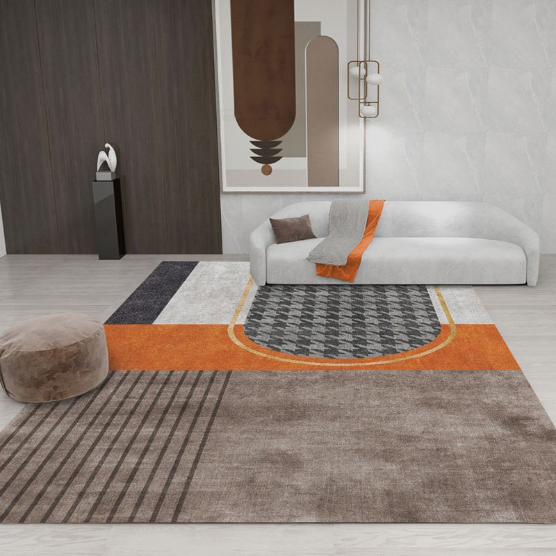 Chic Modern Area Rug Orange Geometric Print Area Carpet Polyester Stain Resistant Rug for Home Decor