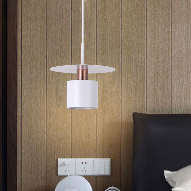 Perfume Bottle Bedside Hanging Light Metallic 1 Head 8"/14" Wide Minimalism Ceiling Suspension Lamp in White with Disk Top