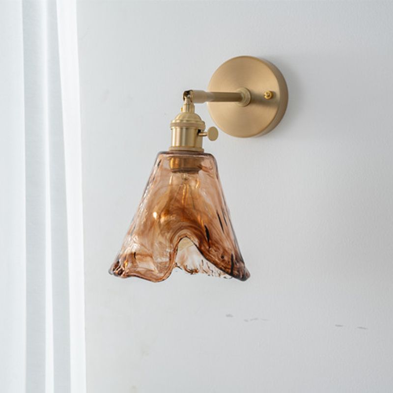 Gold Modern Metal Wall Sconce Geometric Shape Sconce Lights with Glass Shade