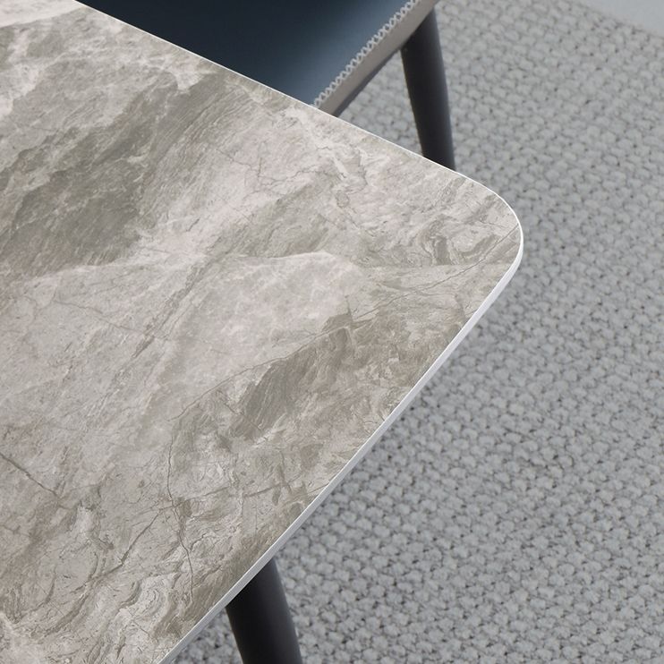 Mesa de comedor estándar industrial de forma rectangular de piedra sinterizada con base de 4 patas