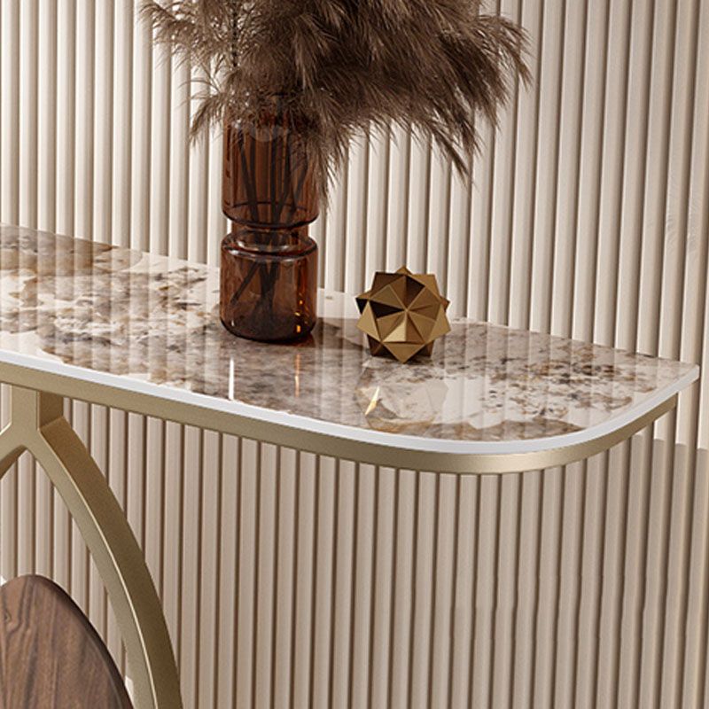 Glam Iron Console Sofa Table Half Moon Stone Console Accent Table for Hall