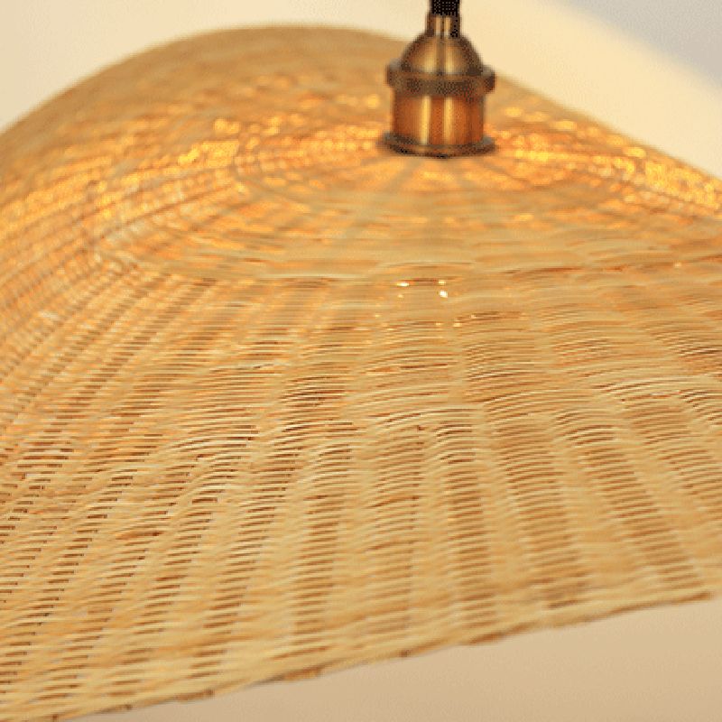 1-Light Beige Bamboo Suspended Lighting Fixture Japanese Pendant Light Kit