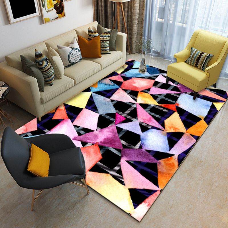 Nordic Abstract Print Rug Multicolor Polyster Area Rug Anti-Slip Backing Stain-Resistant Carpet for Living Room