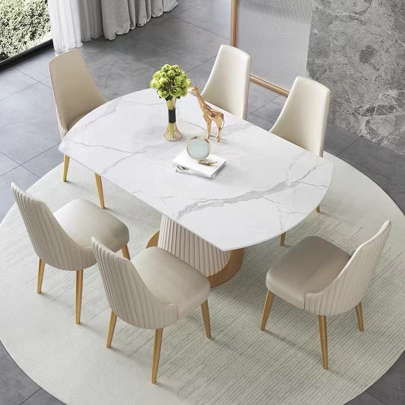Scandinavian Round Dining Table Furniture 1/4/5/6/7 Pieces Leather Dining Room Chair Set