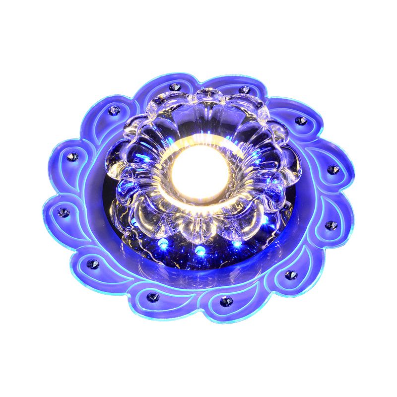 Minimale LED Flushmount Light Blossom Deckenbeleuchtung mit klarem abgeschrägtem Kristallschatten