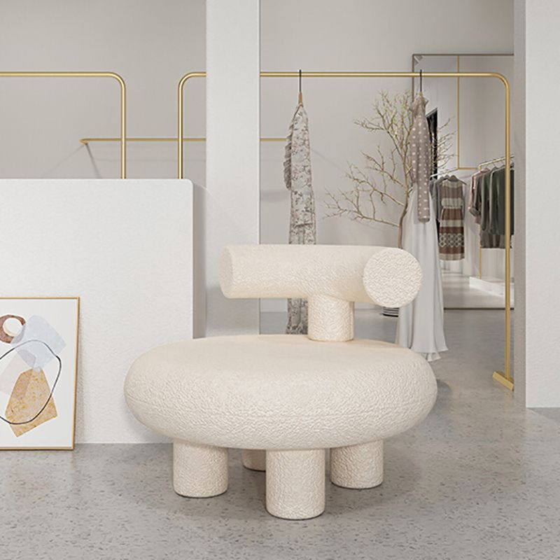 Scandinavian White Wool Parsons Chair with Fixed Back and 4 Legs