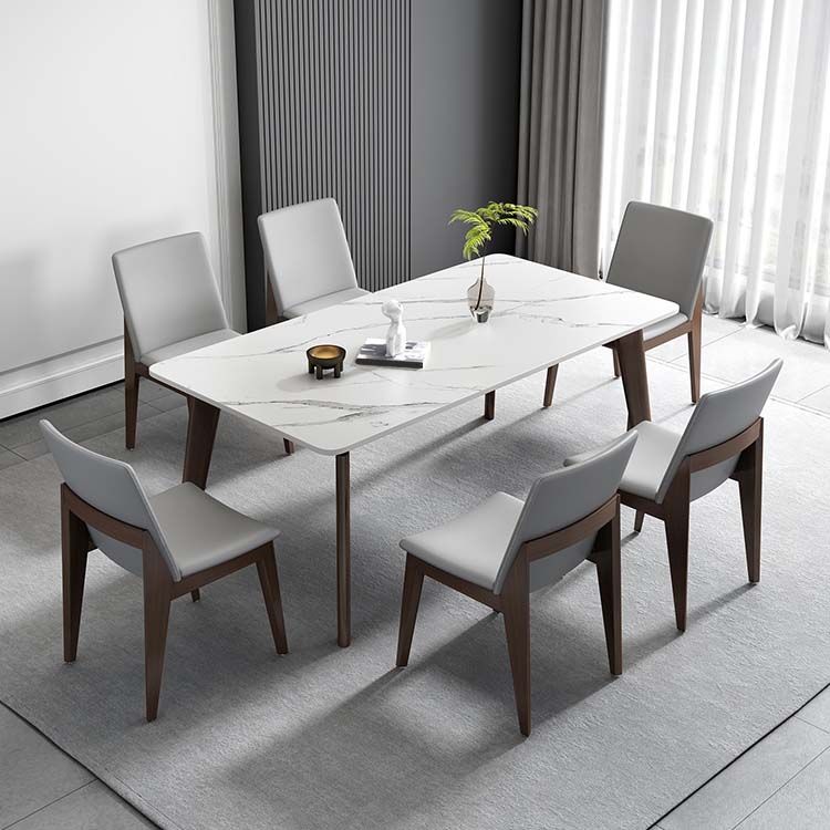 Stone Top Table with Ash Wood Frame Mid-Century Rectangle Dining Table