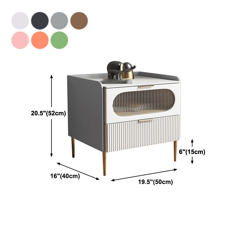 Modern Drawer Storage Accent Table Nightstand Stone Top 2-Drawer Legs Included Nightstand