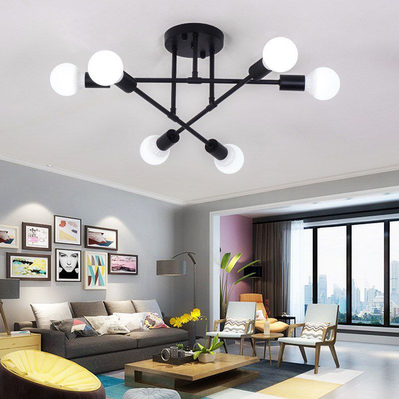 Metal Modern Semi Flush Mount Lighting 6 Lights Sputnik Semi Flush Light Fixtures for Semi Flush Light Fixtures