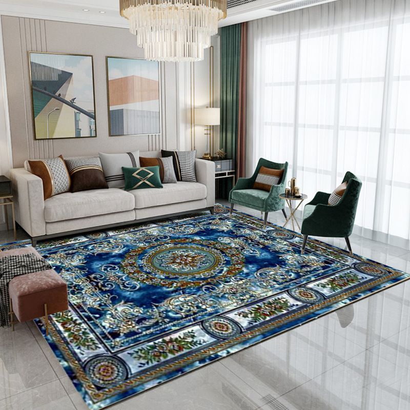 Wine Red Bohemian Rug Polyester Graphic Rug Non-Slip Backing Rug for Home Decoration
