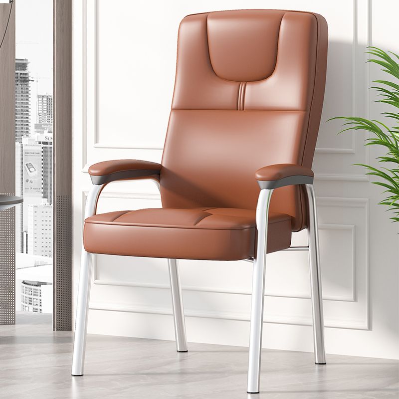 Minimalist Style PU Leather Dining Chair Solid Back Upholstered Arm Single Chair