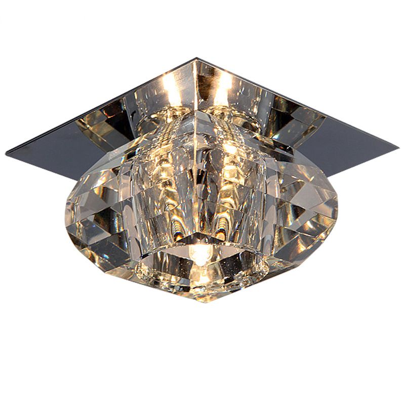 Contemporary Close to Ceiling Lighting Chrome Small Ceiling Mounted Light with Crystal Shade