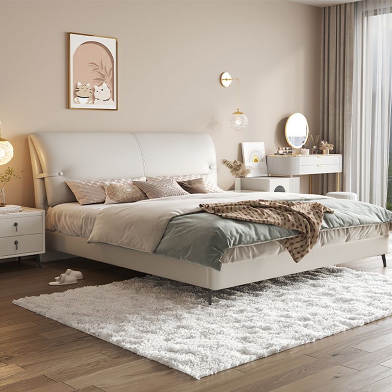 Wood and Upholstered Panel Bed Modernism 39.4" Tall Bed Frame