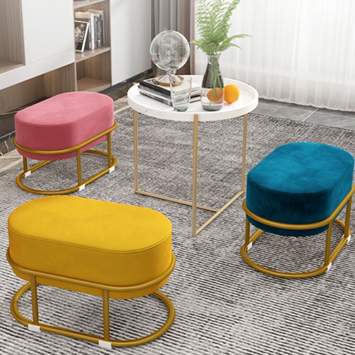 Glam Velvet Boucle Pouf Plain Oval Metal Frame Tear Resistant Ottoman Footrest