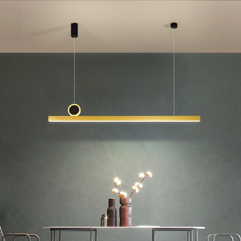 Stylish Minimalist Bar Shaped Pendant Metallic Dining Room LED Island Light Fixture in Gold, 39"/47" Wide