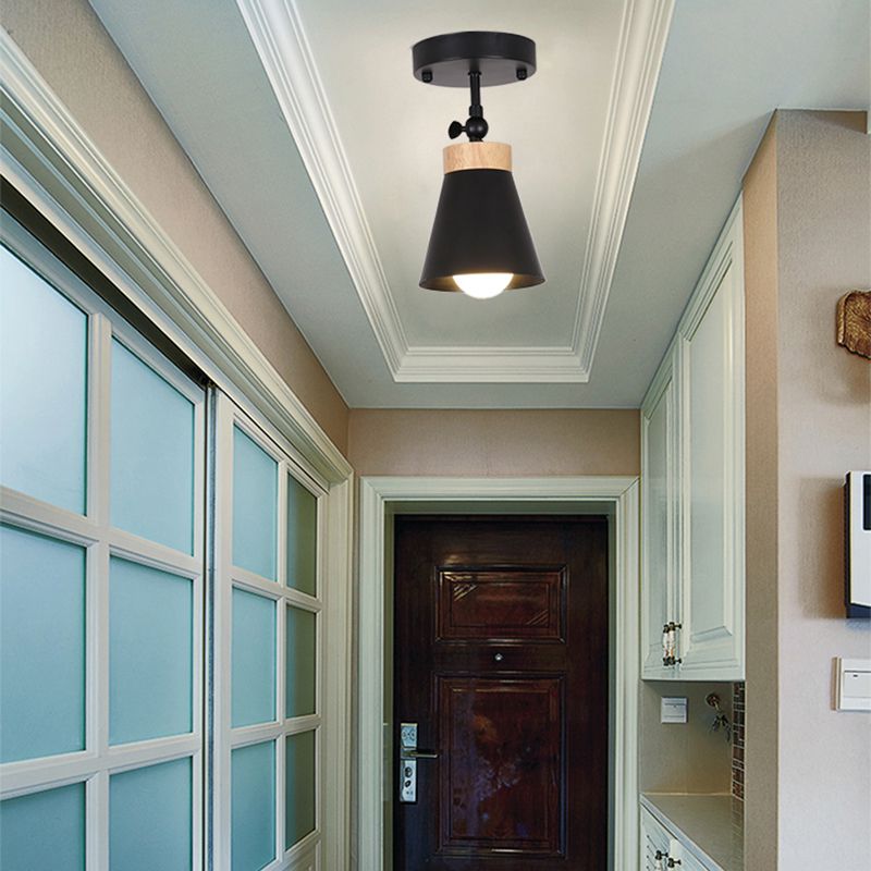 Plafoniera da incasso con paralume affusolato regolabile Plafoniera modernista in metallo a 1 luce nero/bianco