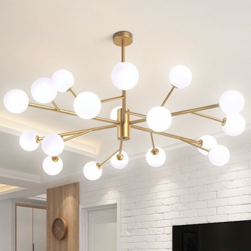 Ramo metallico LED LED Sospensione Light Postmodernist Gold Candelier con sfera Opal Glass Shade