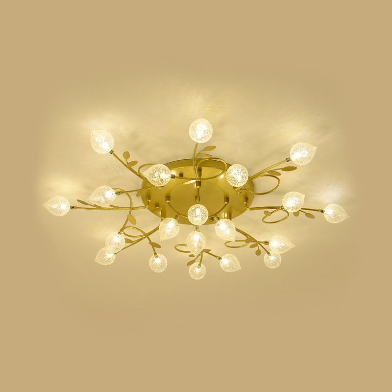 Branch Bubbled Glass Ceiling Lighting Contemporary 8/12/16/20 Lights Black/Gold Flush Mount Ceiling Fixture with Metal Arm