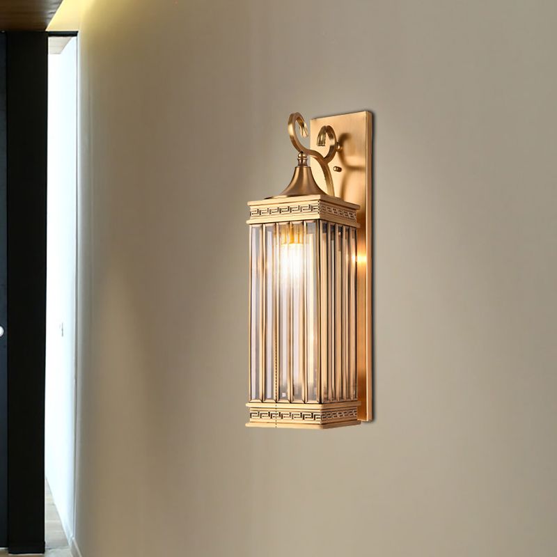 1/3-Head Rectangle Sconce Light Fixture Traditional Brass Metal Wall Light Sconce for Foyer, 18"/24.5" H