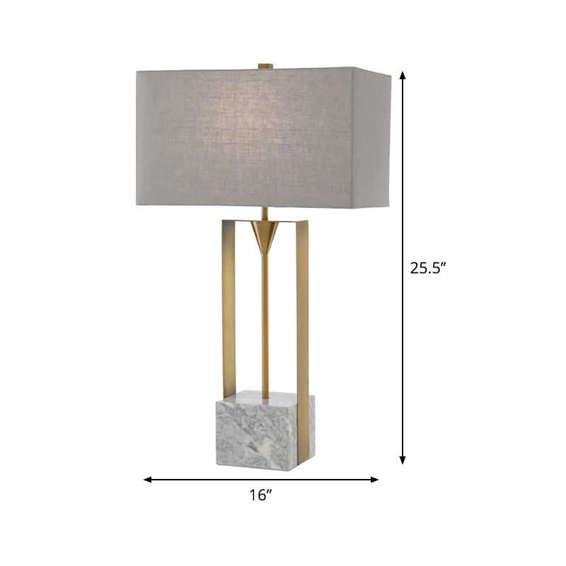 Modernism 1-Bulb Table Light Grey Rectangular Stone Nightstand Lamp with Fabric Shade